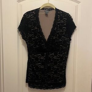 Ann Taylor Black Lace Wrap Blouse